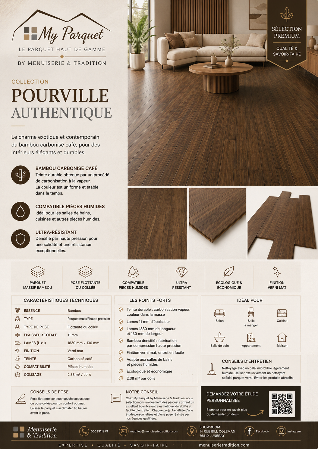 Parquet Massif Bambou Haute Pression