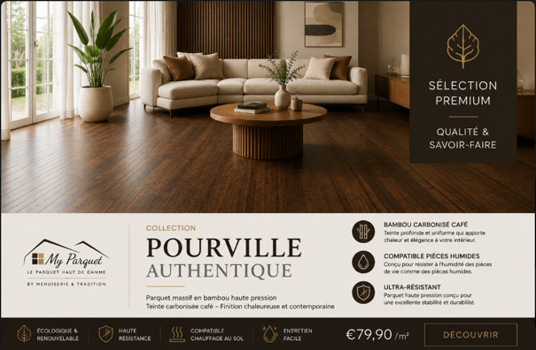 Pourville Authentique – Parquet bambou carbonisé café